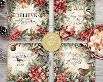 Christmas Quotes Coaster Sublimation Designs, Christmas Square Coaster 4x4, PNG, Merry Christmas Coaster For Home Crafting, Digital Download