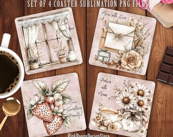 Rustic Springtime Coaster Sublimation PNG, Whimsical Inspirational Print File (Digital Download)