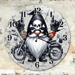Motorcycle Gnome Clock Sublimation Design, Biker Gang Gnome Clock Face PNG, Biker Gnome Wall Decor Digital Download Template, DIY Clock