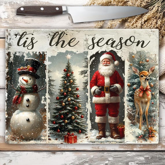 Tis The Season Cutting Board Sublimation Design, Christmas Chopping Board PNG File, Christmas Kitchen Decor Digital Download Template