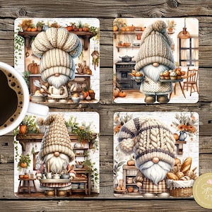 Gnome Square Coaster Sublimation Designs, Kitchen Gnome Coaster 4x4, PNG, Cute Baking Gnome Coaster Wrap, Digital Download, Set Of 4 Coaster