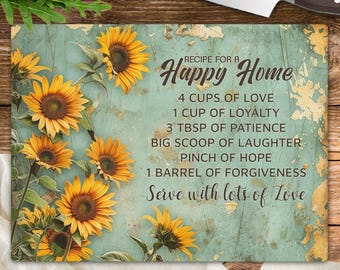 Sunflower Cutting Board Sublimation Design, Happy Home Recipe Chopping Board PNG, Rustic Floral Kitchen Decor Digital Download Template