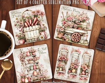 Rustic Floral Garden Coaster Sublimation PNG, Whimsical Spring Inspirational Print File (Digital Download)