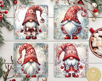 Christmas Gnome Square Coaster Sublimation Designs, Christmas Coaster 4x4, PNG, Cute Gnome Coasters For Christmas Crafts, Digital Download