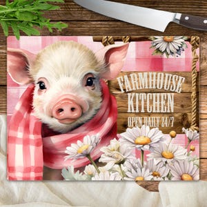 Farmhouse Kitchen Cutting Board Sublimation Design, Cute Pig Chopping Board PNG File, Pink Checkered Kitchen Decor Digital Download Template