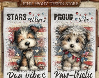 Patriotic Dog Kitchen Towel Sublimation Design, USA Dog Tea Towel PNG Template, Funny Dog Print, DIY Gift Digital Download