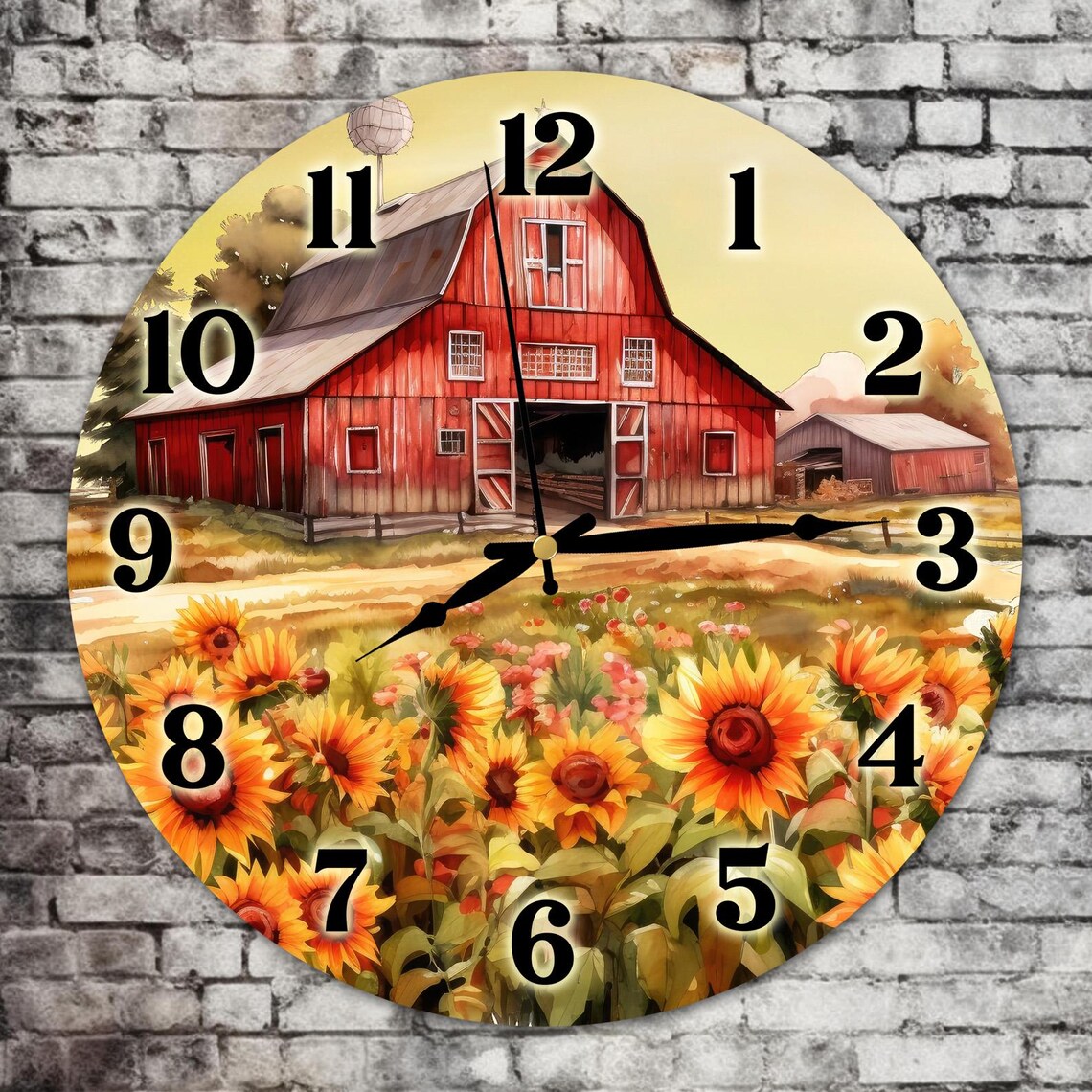 Barn Sunflowers Clock Sublimation Design, Sunset Barn Clock Face PNG ...