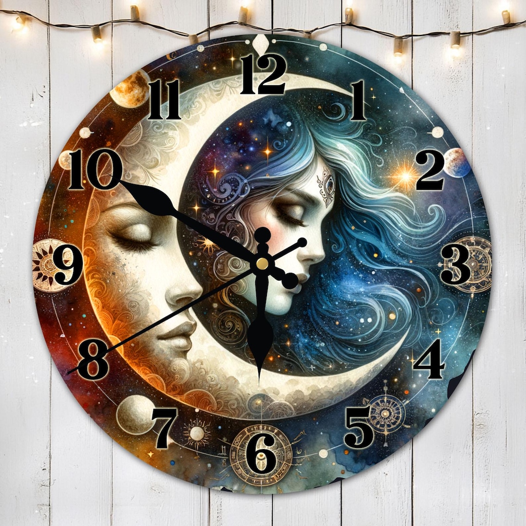 Celestial Clock Sublimation Design, Moon Girl Clock Face PNG, Celestial ...