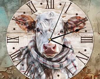 Rustic Cow Clock Sublimation Design, Farm Cow Clock Face PNG, Heifer Wall Decor Digital Download Template, Cow Clock Face, DIY Clock Design