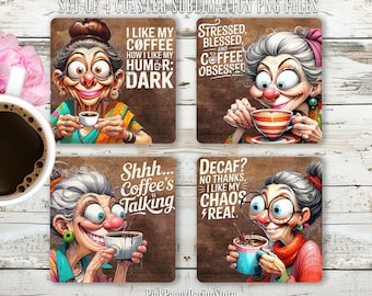 Funny Coffee Loving Mom Square Coaster Sublimation Design, Sassy Quotes Coaster PNG Template, Coffee Humor Coaster Set, DIY Digital Download