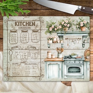 Conversion Chart Cutting Board Sublimation Design, Floral Chopping Board PNG, Rustic Floral Style Kitchen Decor Digital Download Template