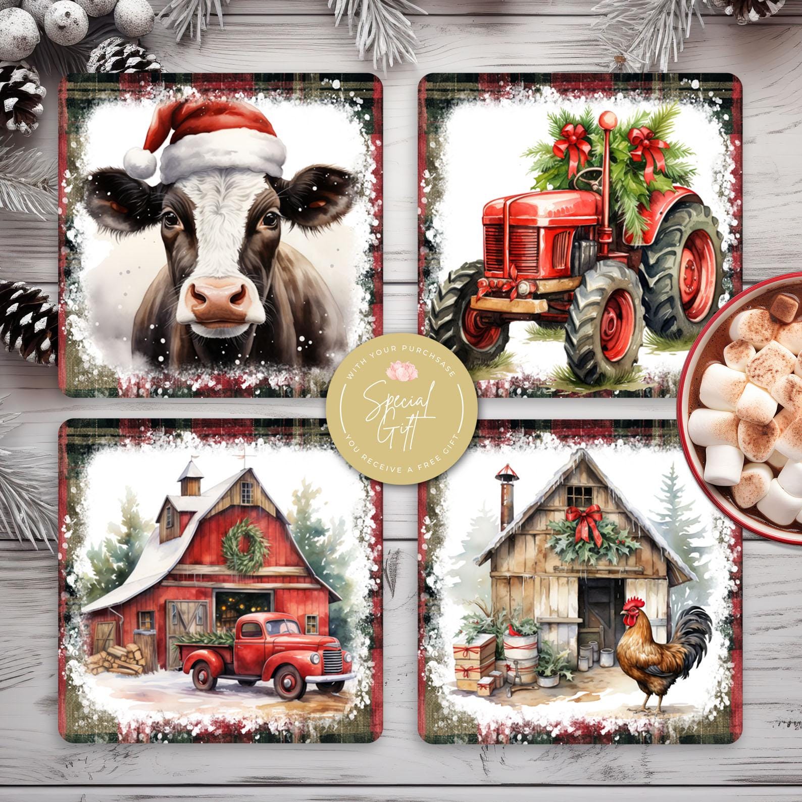 Rustic Coaster Graphics Rustic Christmas Square Coaster Sublimation Designs, Coaster 4x4, PNG ...
