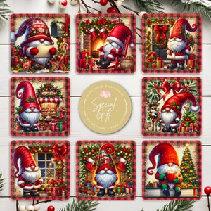 Podkładki kwadratowe z motywem krasnala z motywem sublimacji, podkładka 4x4, plik PNG, podkładki z motywem krasnala do ozdób świątecznych, pobieranie cyfrowe