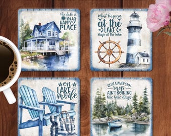 Lake Life Square Coaster Sublimation Design, Lake Lover Inspirational Quote PNG, Lake Vibes Quote Digital Download Print, DIY Decor Template