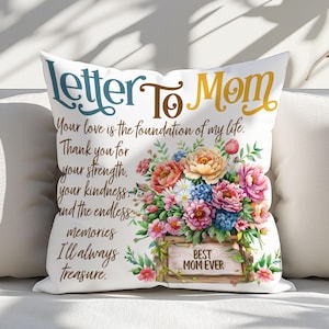 Diseño de sublimación de almohada con carta floral para mamá, plantilla de almohada para el día de la madre, almohada PNG de agradecimiento para mamá, descarga digital de decoración del hogar DIY