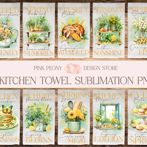 Spring Floral Kitchen Towel Sublimation Designs, Kitchen Quotes Tea Towel PNG Template, Cooking & Baking Lover Decor Print, Digital Download