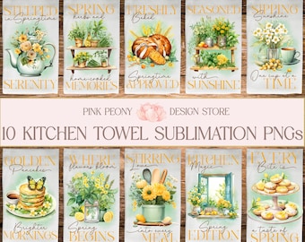 Spring Floral Kitchen Towel Sublimation Designs, Kitchen Quotes Tea Towel PNG Template, Cooking & Baking Lover Decor Print, Digital Download
