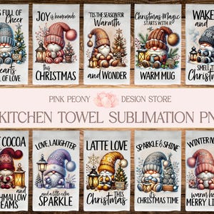 Christmas Gnome Kitchen Towel Sublimation Designs, Christmas Quote Tea Towel PNG Template, Winter Holiday Home Decor Print, Digital Download