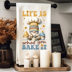 Baker Gnome Kitchen Towel Sublimation Designs, Inspirational Quote Tea Towel Template, PNG, Cooking Quote Tea Towel Print, Digital Download