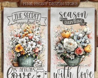 Spring Floral Jar Kitchen Towel Sublimation Designs, Tea Towel PNG Template, Digital Download