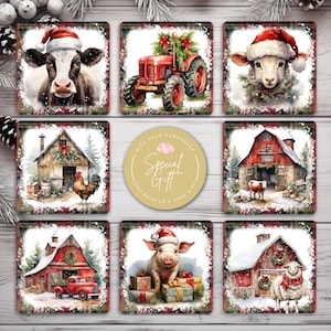 Rustykalne, kwadratowe podkładki pod kubki z nadrukiem sublimacyjnym, podkładka 4x4, plik PNG, zimowa podstawka w stylu wiejskim do rękodzieła w domu, pobieranie cyfrowe