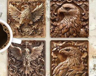 Archivo de grabado láser, plantilla de sublimación de posavasos 3D de águila americana PNG, diseño de posavasos cuadrados de águila de 4 x 4, idea de regalo de bricolaje, descarga digital