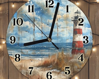 Vintage Lighthouse Clock Sublimation Design, Beacon Of Light Clock Face PNG, Nautical Wall Decor Digital Download Template, DIY Clock Design