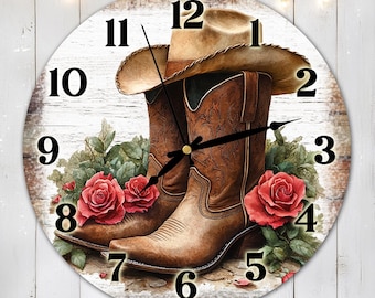 Cowboy Boots Clock Sublimation Design, Western Boots Clock Face PNG, Floral Boots Wall Decor Digital Download Template, DIY Clock Design
