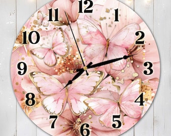 Floral Butterfly Clock Sublimation Design, Spring Butterfly Clock Face PNG, Butterfly Wall Decor Digital Download Template, DIY Clock Design