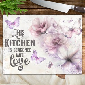 Floral Kitchen Quotes Cutting Board Sublimation Design, Butterfly Chopping Board PNG, Rustic Style Kitchen Decor Digital Download Template