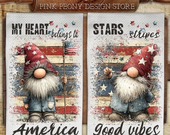 Patriotic Gnome Kitchen Towel Sublimation Design, Funny USA Gnome Tea Towel PNG Template, 4th Of July Print, DIY Gift Digital Download