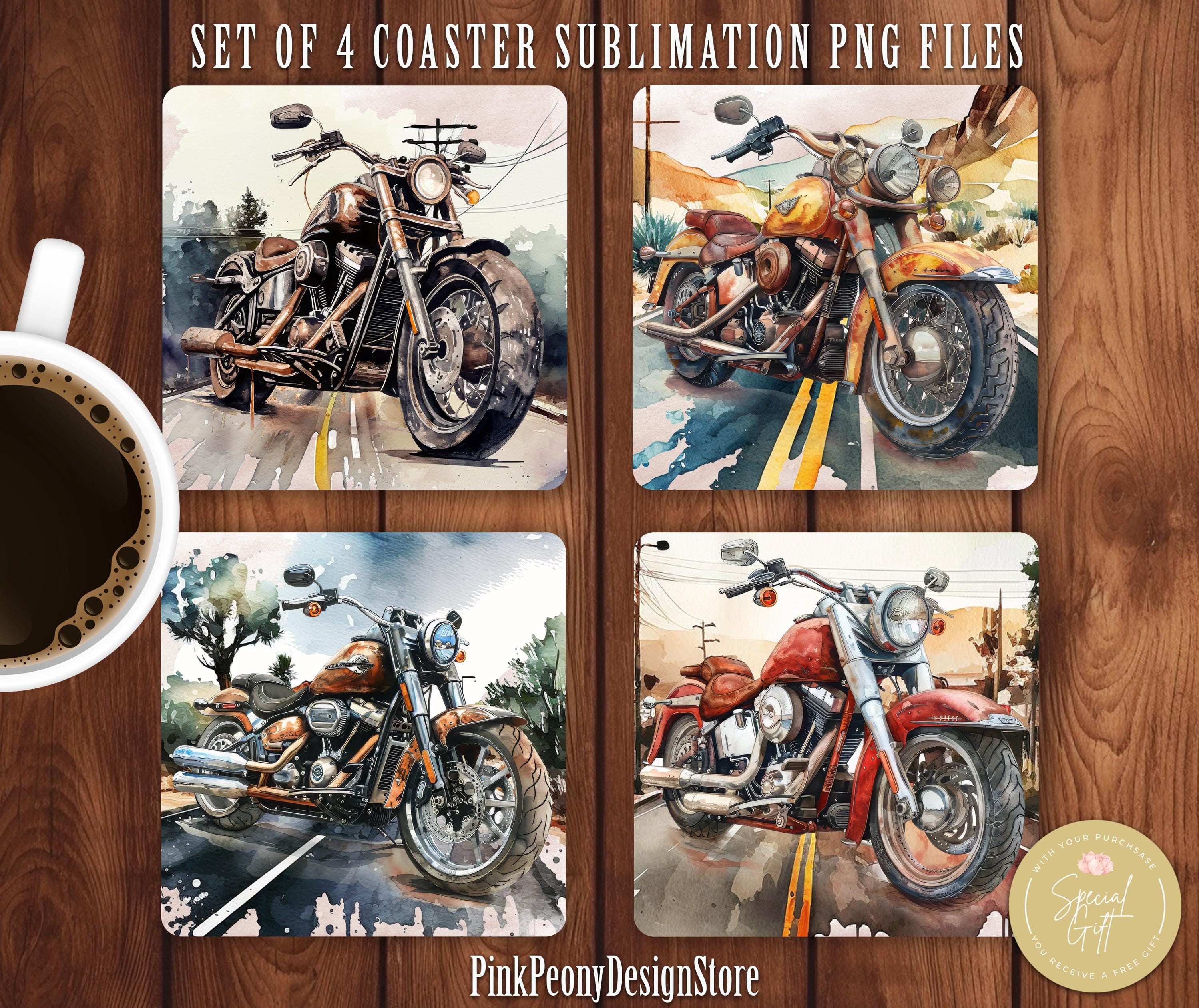 Motorcycle Vector Coaster Motorcycle Square Coaster Sublimation Design, Biker Coaster PNG ...
