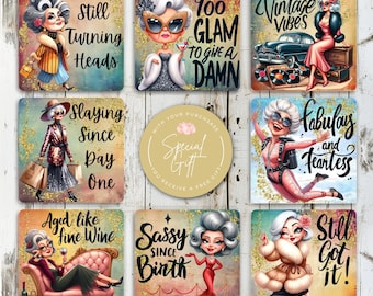 Funny Old Lady Square Coaster Sublimation Design, Sassy Old Lady Coaster PNG, Humorous Quote Digital Download Template, Decor And Gift Idea