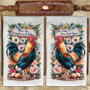 Farmlife Quote Kitchen Towel Sublimation Design, Floral Hen Tea Towel PNG Template, Farmhouse Inspired Print, DIY Gift Digital Download