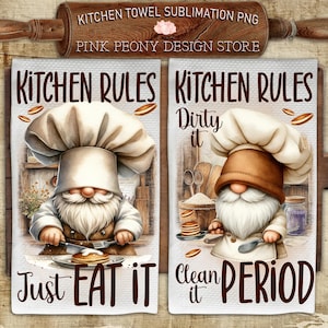 Baker Gnome Kitchen Towel Sublimation Design, Funny Kitchen Rules Tea Towel PNG Template, Cute Baking Gnome Print, DIY Gift Digital Download