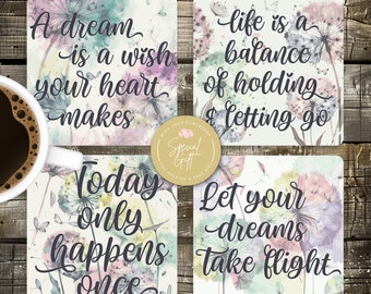 Dandelion Square Coaster Sublimation Design, Inspirational Quote Coaster 4x4, PNG, Mindful Quotes Design, Digital Download, Set Of 4 Coaster