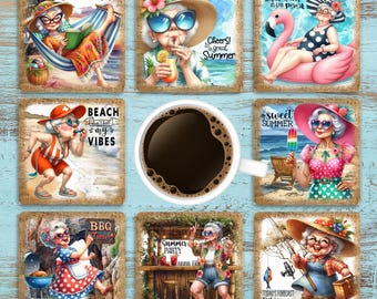 Funny Old Lady Square Coaster Sublimation Design, Sassy Old Lady Coaster PNG, Humorous Quote Digital Download Template, Decor And Gift Idea