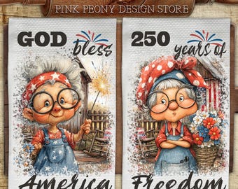 Patriotic Grandma Kitchen Towel Sublimation Design, USA Grandma Tea Towel PNG Template, Independence Day Print, DIY Gift Digital Download