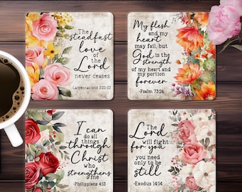 Bibel-Vers-Quadrat-Untersetzer-Sublimationsdesign, christliche Zitate Untersetzer PNG, florale religiöse Untersetzer-Vorlage, DIY Fertigkeit digitaler Download