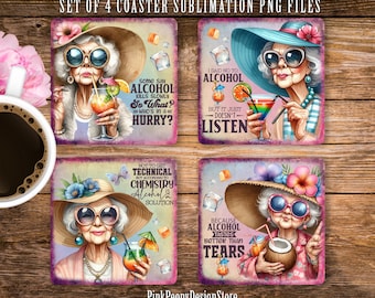 Grappige alcoholliefhebber Lady Square Coaster sublimatie ontwerp, sarcastische drankje citaat Coaster PNG, grappig cadeau voor haar, digitale downloadsjabloon