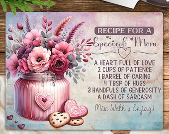 Special Mom Recipe Cutting Board Sublimation Design, Mother's Day Chopping Board PNG, Rustic Floral Kitchen Decor Digital Download Template