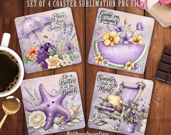 Summertime Inspirational Coaster Sublimation PNG, Whimsical Floral Print File