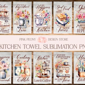 Floral Kitchen Towel Sublimation Designs, Kitchen Quote Tea Towel PNG Template, Cooking & Baking Lover&#39;s Home Decor Print, Digital Download