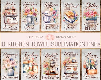 Floral Kitchen Towel Sublimation Designs, Kitchen Quote Tea Towel PNG Template, Cooking & Baking Lover's Home Decor Print, Digital Download