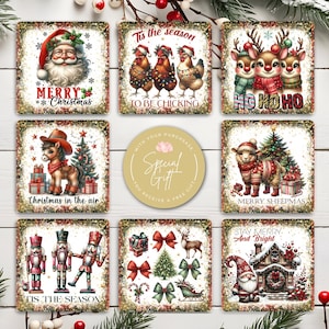 Urocze, kwadratowe podkładki pod kubek z nadrukiem świątecznym, zabawna podkładka 4x4, plik PNG, podkładki z cytatami świątecznymi do domowego rękodzieła, pobieranie cyfrowe