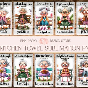 Könnte beinhalten: Zehn digitale Sublimationsdesigns mit Illustrationen von Großmüttern auf einer Bank mit verschiedenen Sprüchen. Die Designs beinhalten "Omas: Eine wundervolle Mutter", "Was bei Oma passiert", "Oma wie eine Mutter, aber ohne Regeln", "Ein Garten der Liebe wächst auf dem Herzen einer Großmutter", "Ich bin nicht im Ruhestand, ich bin eine professionelle Oma", "Meine Lieblingsmenschen nennen mich Oma", "Omas Leben ist das beste Leben", "Omas gehen nie aus Umarmungen oder Keksen aus", "Nur die besten Mütter werden zur Oma befördert", "Ich hätte nie gedacht, dass ich eine super coole Oma sein würde, aber hier bin ich und rocke es".