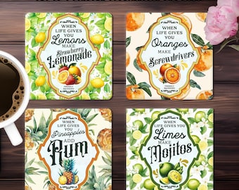Fun Inspirational Label Square Coaster Sublimation Design, Cocktail Recipe Coaster PNG Template, Mindfulness Quote Digital Download Print