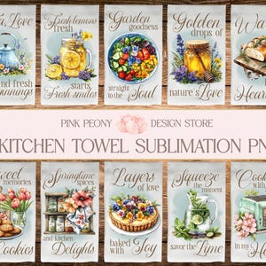 Spring Floral Kitchen Towel Sublimation Designs, Kitchen Quotes Tea Towel PNG Template, Cooking & Baking Lover Decor Print, Digital Download