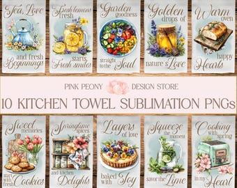 Spring Floral Kitchen Towel Sublimation Designs, Kitchen Quotes Tea Towel PNG Template, Cooking & Baking Lover Decor Print, Digital Download