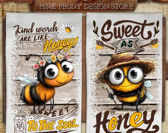 Funny Honey Bee Farmhouse Kitchen Towel Sublimation Design, PNG (Digital Download)